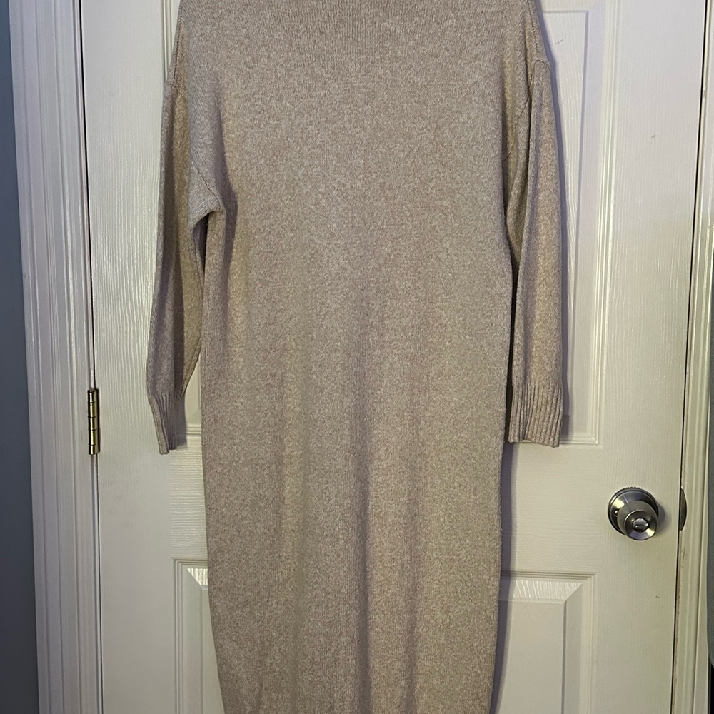 SHEIN Tan Long Sleeve Mock Neck Sweater Dress
